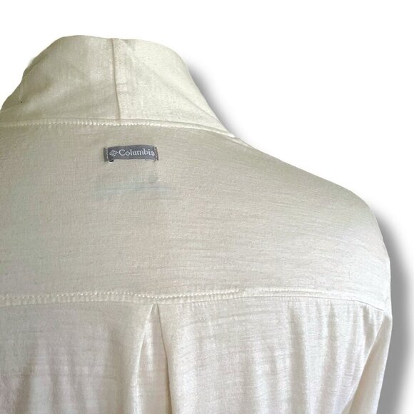 Columbia Womens Flyaway Cardigan Sz Medium Ivory Wool Blend Slub Knit Minimalist - Picture 6 of 8